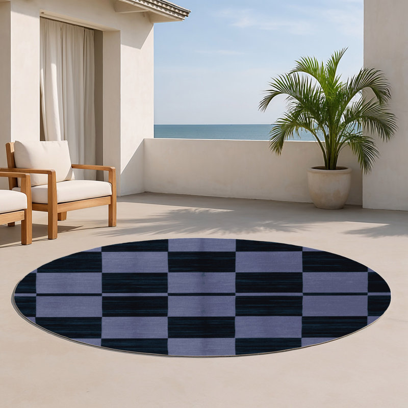 Tapis d'intérieur et d'extérieur à carreaux gris, Rond 5 pi