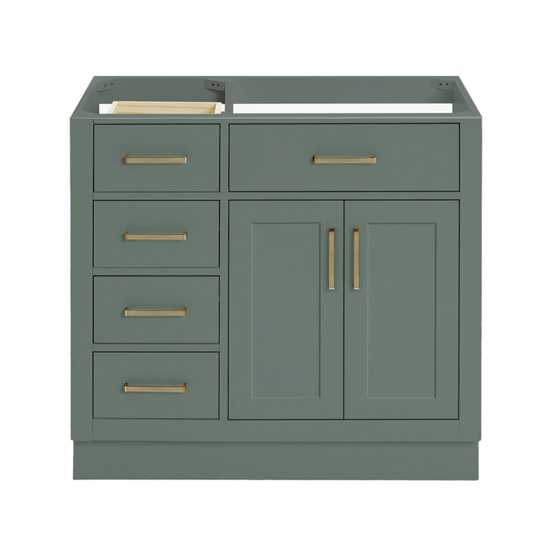 Osoria 36'' Solid Wood Single Bathroom Vanity Base Only, Right Offset Base Cabinet without Top, Vintage Green