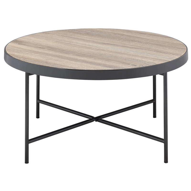 Table basse ronde à garniture en métal, table d'aspect industriel gris et noir avec beaucoup d'espace de rangement