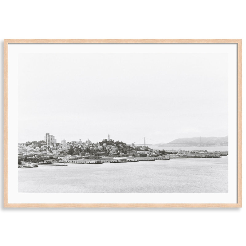San Francisco Bay Print by Carly Tabak, 25" W x 18" H, Natural Wood