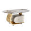 Table basse ovale moderne de 39,4 po avec rangement, plateau en pierre frittée et roulettes verrouillables-1499396268