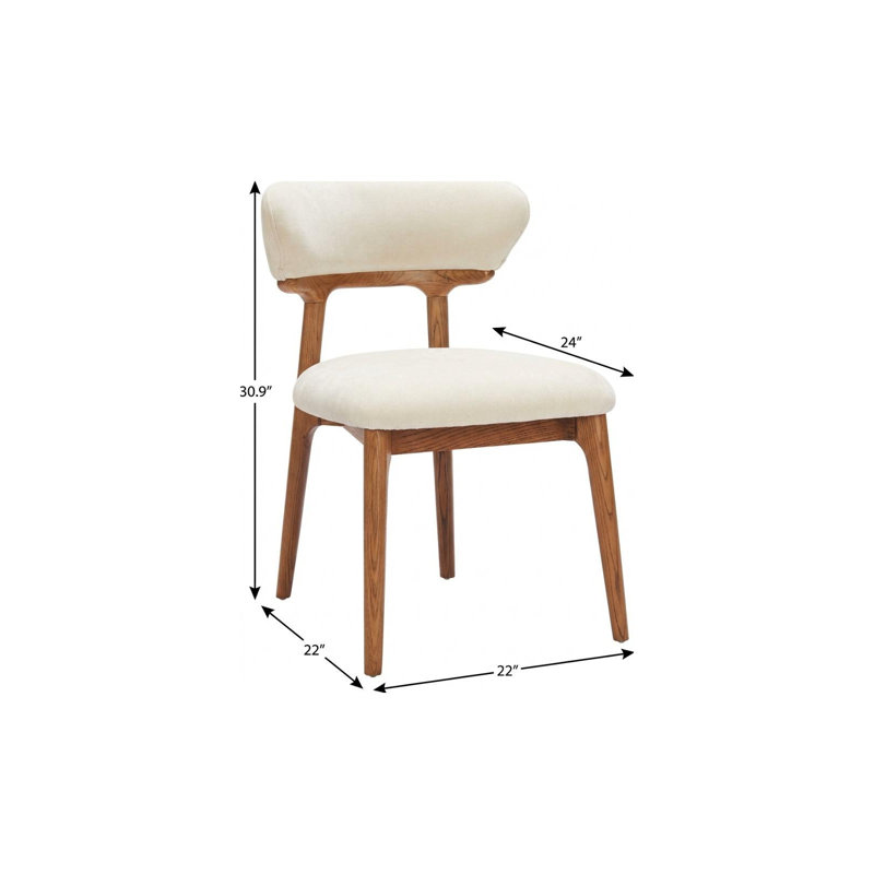 Ensemble de deux chaises de salle à manger à dossier ouvert, revêtues de tissu blanc et de noyer et de bois massif