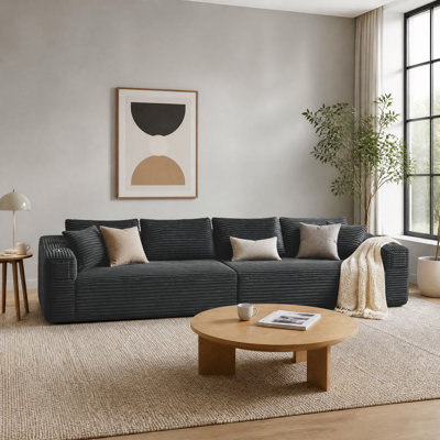 Hornbeck 142" Modern Deep Seat Corduroy Upholstered Sofa Couch with Oversized Cushions