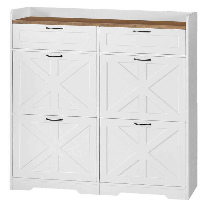 16 Pair Shoe Storage Cabinet with 4 Flip Drawers