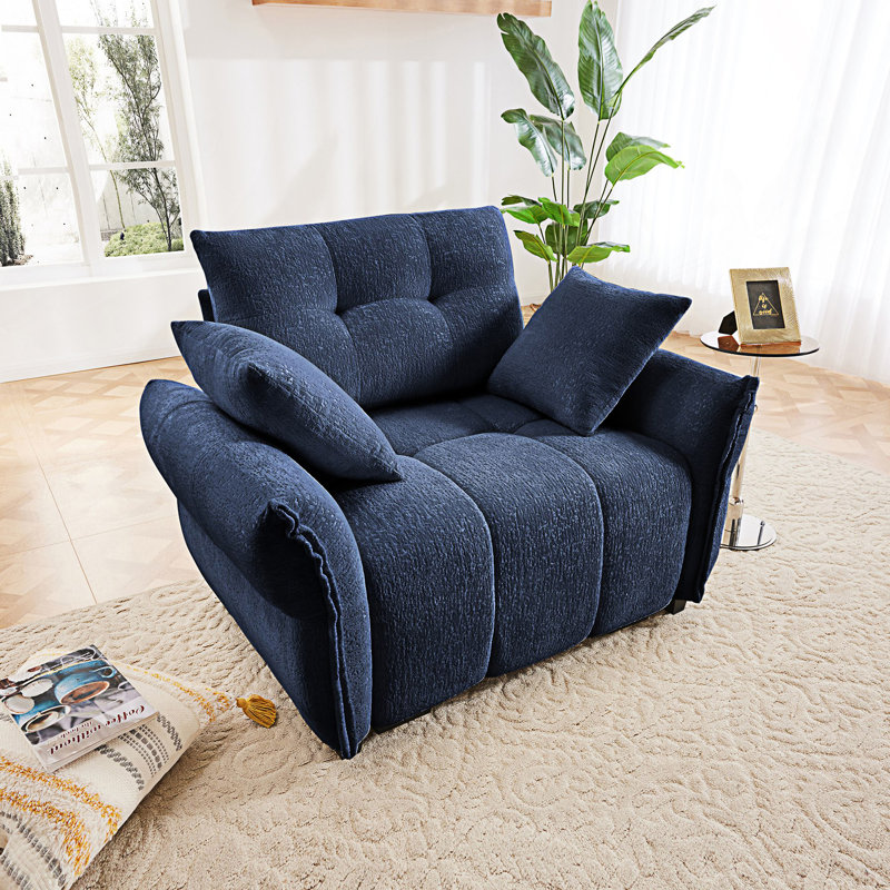 Single Seater Sofa With Throw Pillows, Blue