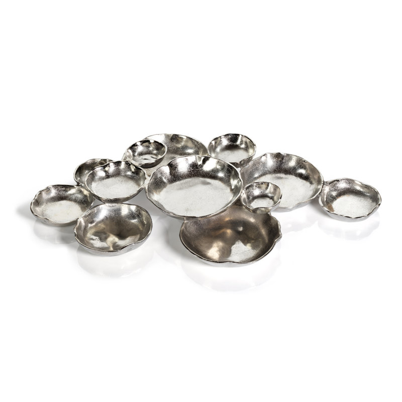 Cluster of 12 Silver Metal Serving Bowls with Nickel Base