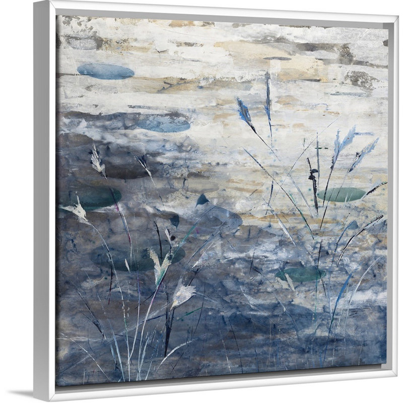 «Pond», peinture sur toile, Cadre flottant blanc, H 13,7 po x l 13,7 po x p 1,75 po