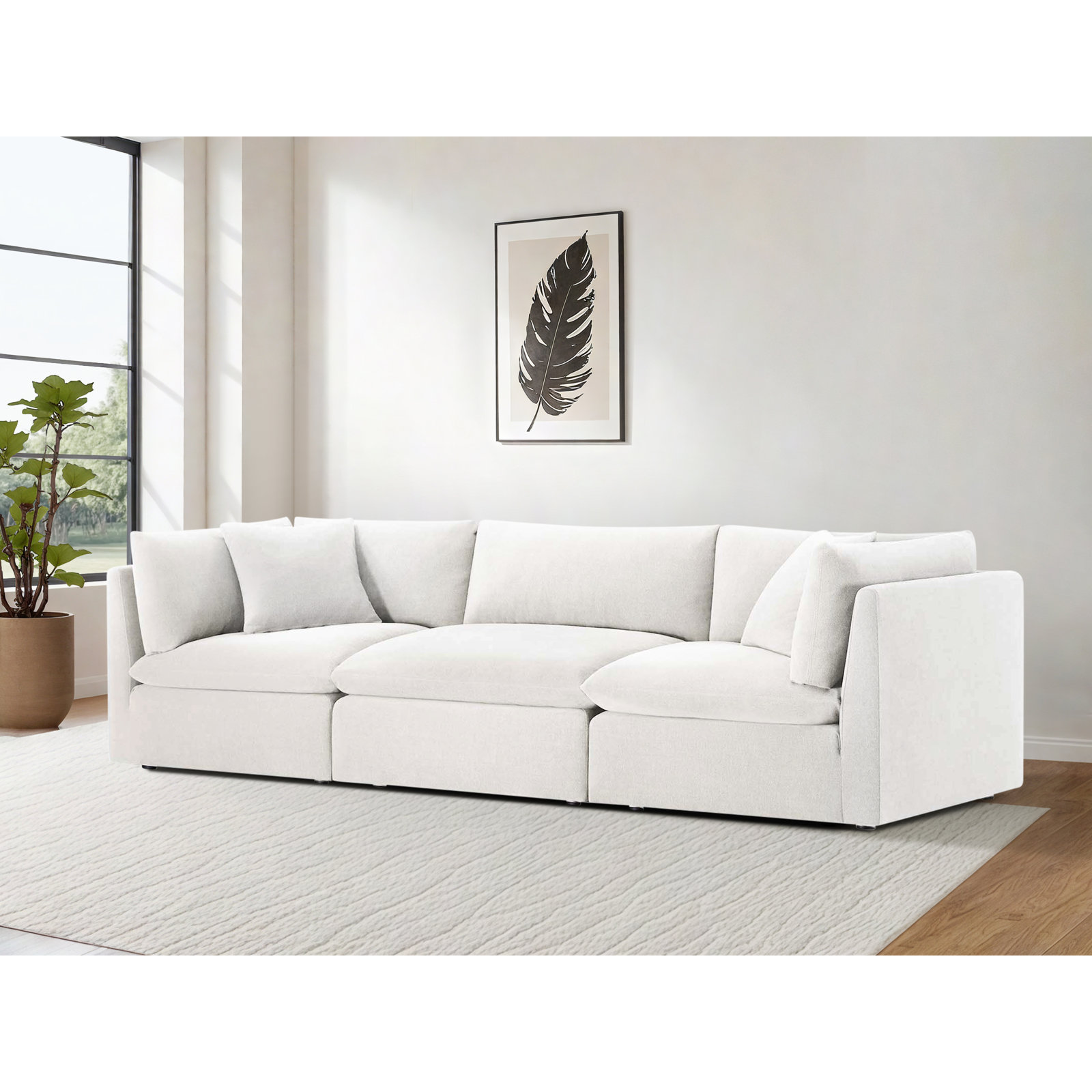 Annabella 122" Modular Sofa, Elite Ivory Textured Performance Chenille