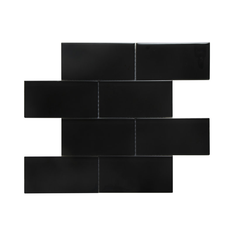 Premium 3" x 6" Straight Edge Glass Mosaic Subway Tile, Black