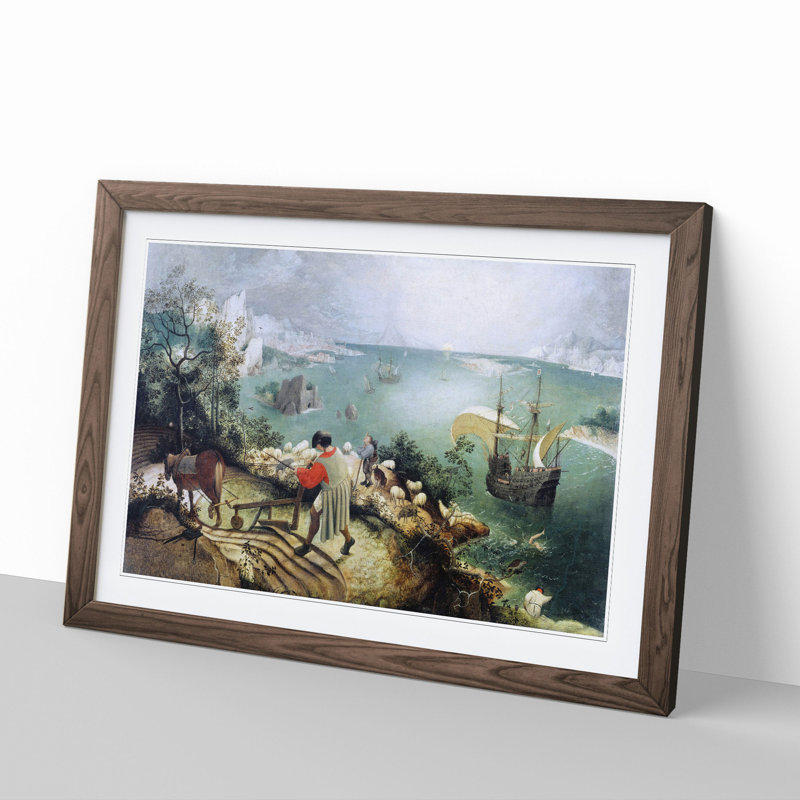 The Fall of Icarus by Pieter Bruegel the Elder - Picture Frame Painting, Walnut, 48cm H x 65cm W x 2cm D