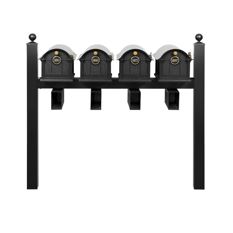 Balmoral Quad Mount Mailbox /w/ Ball Finials, Personalized Door Medallion, Newspaper Box (4 Mailboxes, Posts, 4 Newspaper Boxes, 4 Medallions)