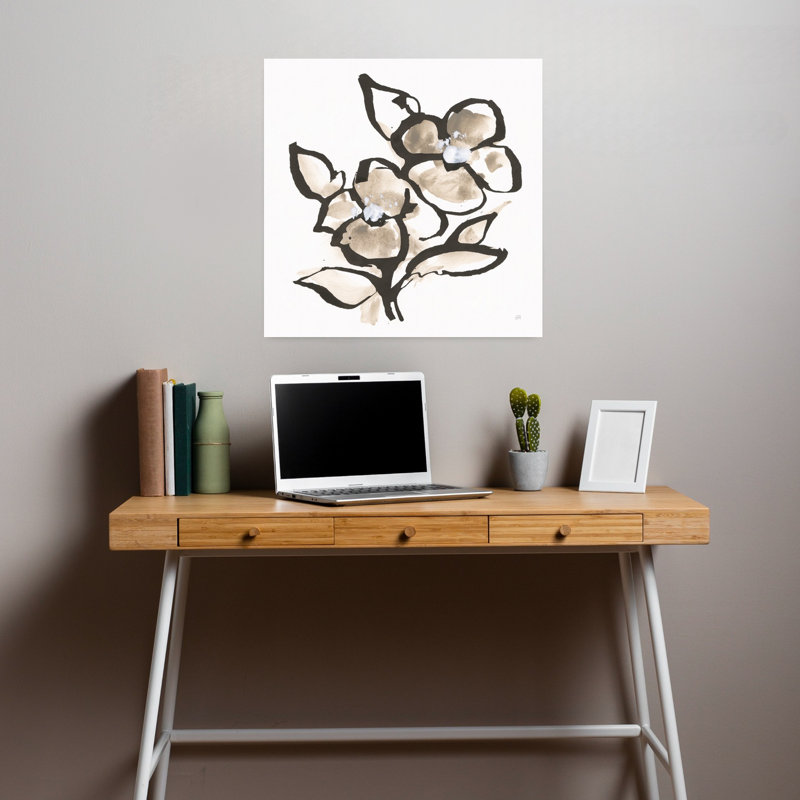 Art floral contemporain Bold Greige III, H 18 po x l 18 po