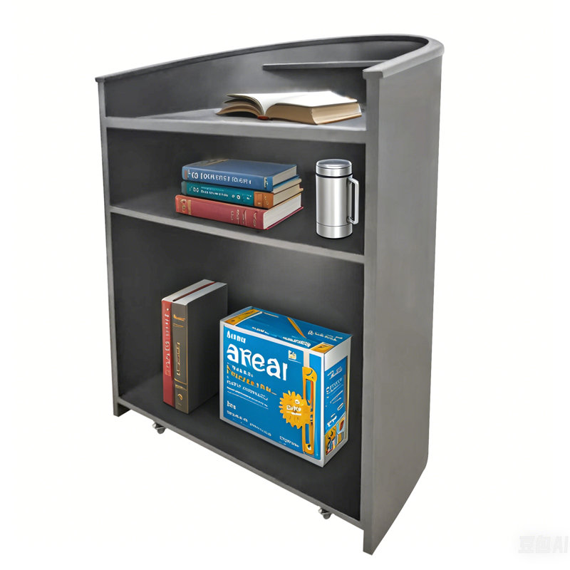 Large Black MDF Curved Mobile Podium with Shelving