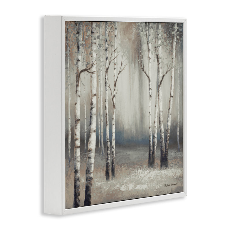 Misty Birch Tree Forest Mute Landscape - impression, H 24 po x l 24 po, Giclée encadrée blanc bord de mer
