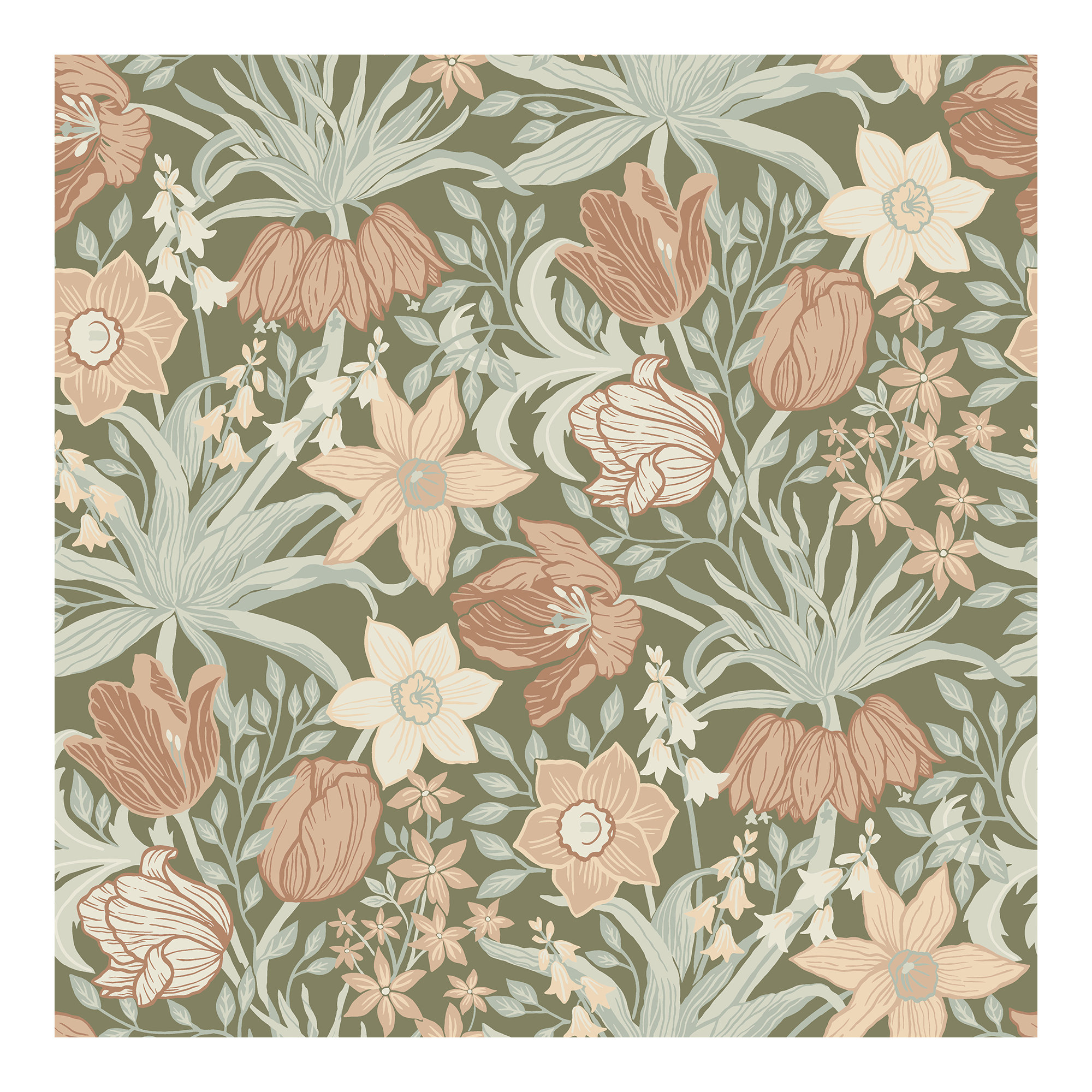 Non-Pasted,Unpasted Floral Wallpaper, Blue