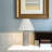 Polyresin Table Lamp with Linen Shade, Brown Marble