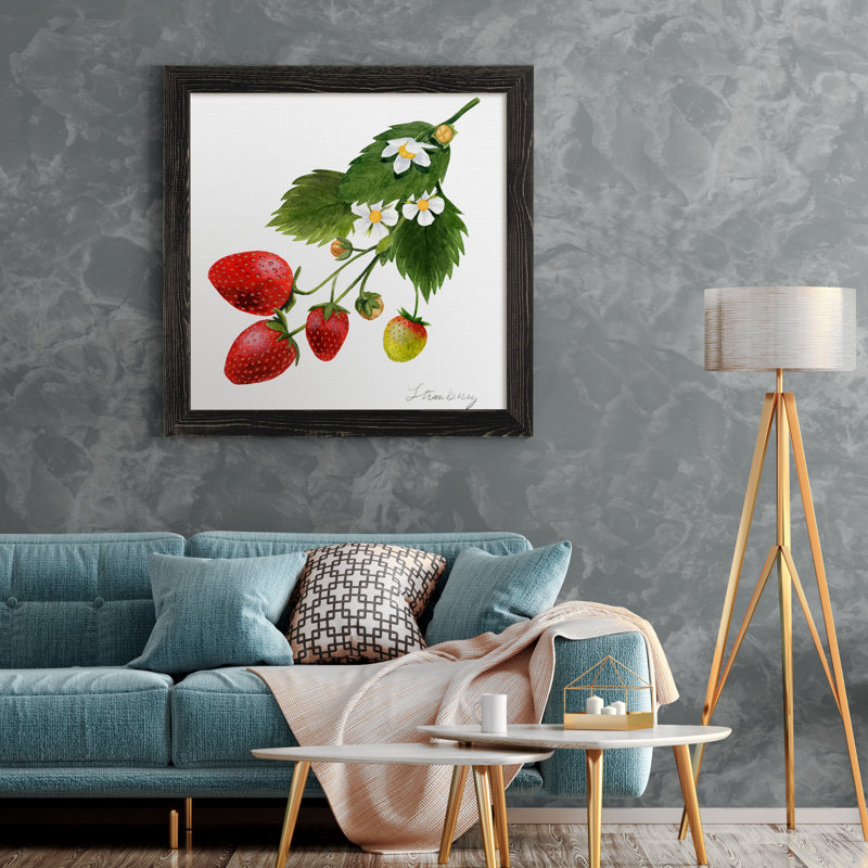 Strawberry Study II, reproduction d’art encadrée, H 21 po x l 21 po x P 1 po, Toile encadrée noire, Pas de tapis