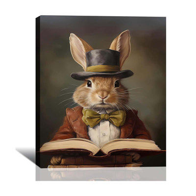 «Mr Rabbit Portrait», impressions sur toile 16 x 24, œuvres d'art rétro et peintures de lapins, art mural parfait pour le printemps, décoration de bureau à domicile, chambre de Pâques, décorations murales de salon