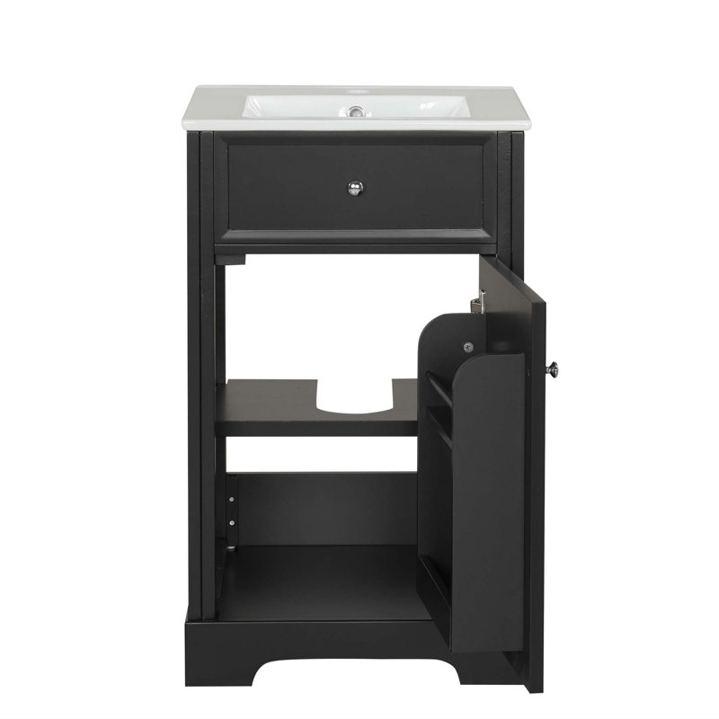 Meuble-lavabo de 20 po avec lavabo, armoire de salle de bain avec porte à fermeture douce, support de rangement et tablette réglable