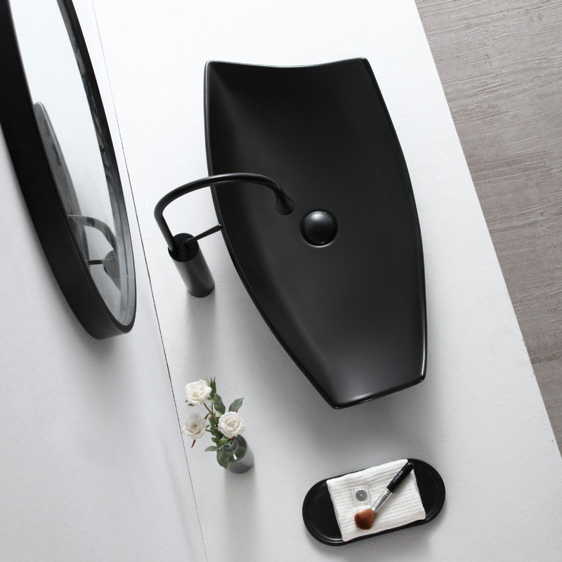 Modern Vitreous China Vessel Bathroom Sink, Black