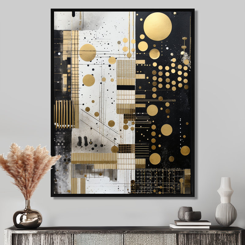 Essential Moon in Gold Black - Abstract Collages, art mural, H 20 po x l 12 po x P 1 po, Toile avec cadre flottant noir