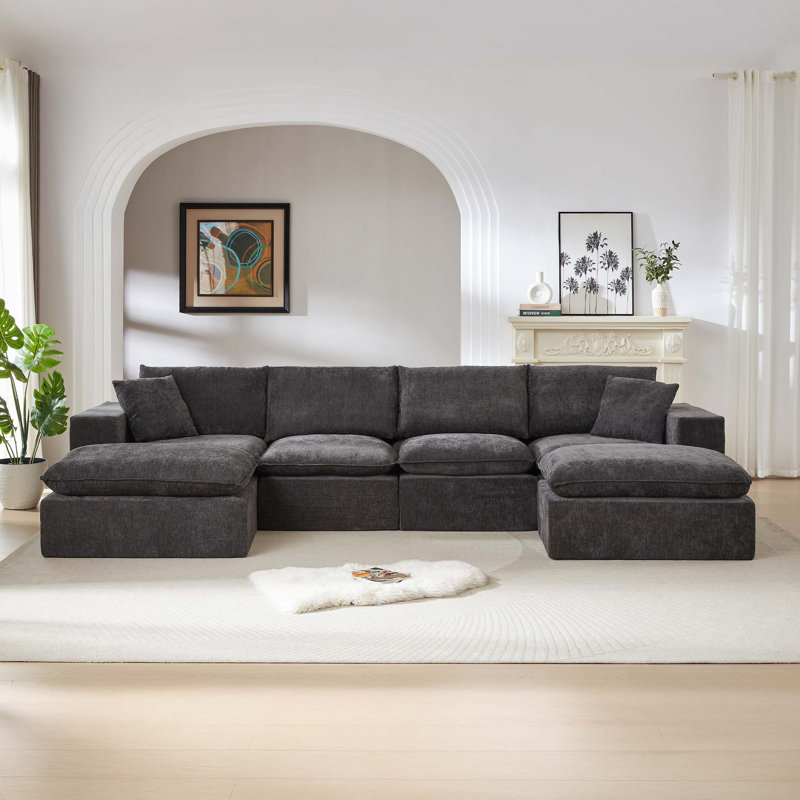 Canapé moderne en nuage de chenille, librement combinable, H 33,85 po x l 137,79 po x P 68,89 po, 4, Gris foncé