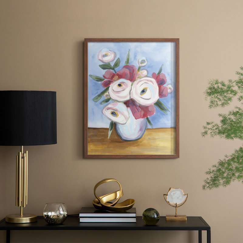 Tea Rose Posey I, reproduction encadrée - bois massif, 21" H x 17" W, Noyer