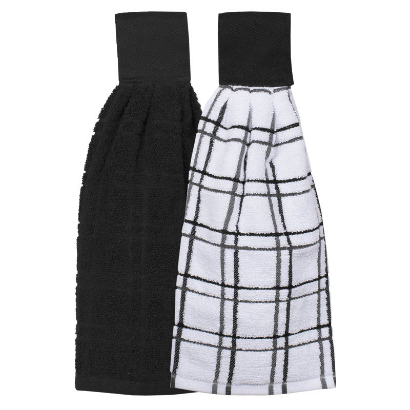 Cotton Plaid Waffle Dish Cloth Kitchen Towel, Black