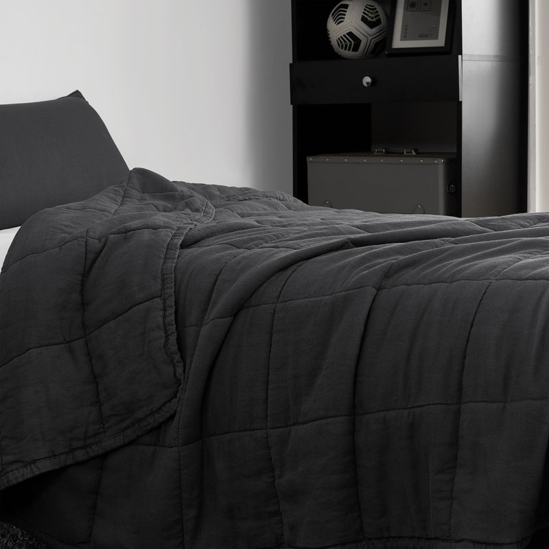Édredon surdimensionné en lin et viscose Belge, Édredon simple extra long, Noir