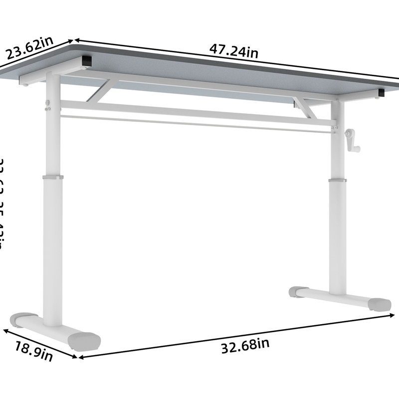 Bureau d'étude polyvalent et réglable en hauteur pour tous les âges, relevable à la main, fer et bois gris, support à double colonne, bureau pour petite maison stable, profondeur de 47,18 po, largeur réglable de 23,7 po et adultes