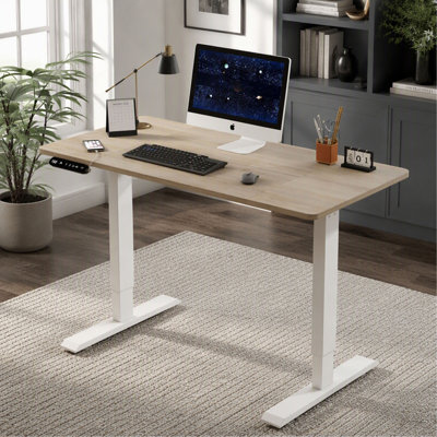Bureau debout électrique 48 po, finition chêne, table d'ordinateur de bureau à hauteur ajustable