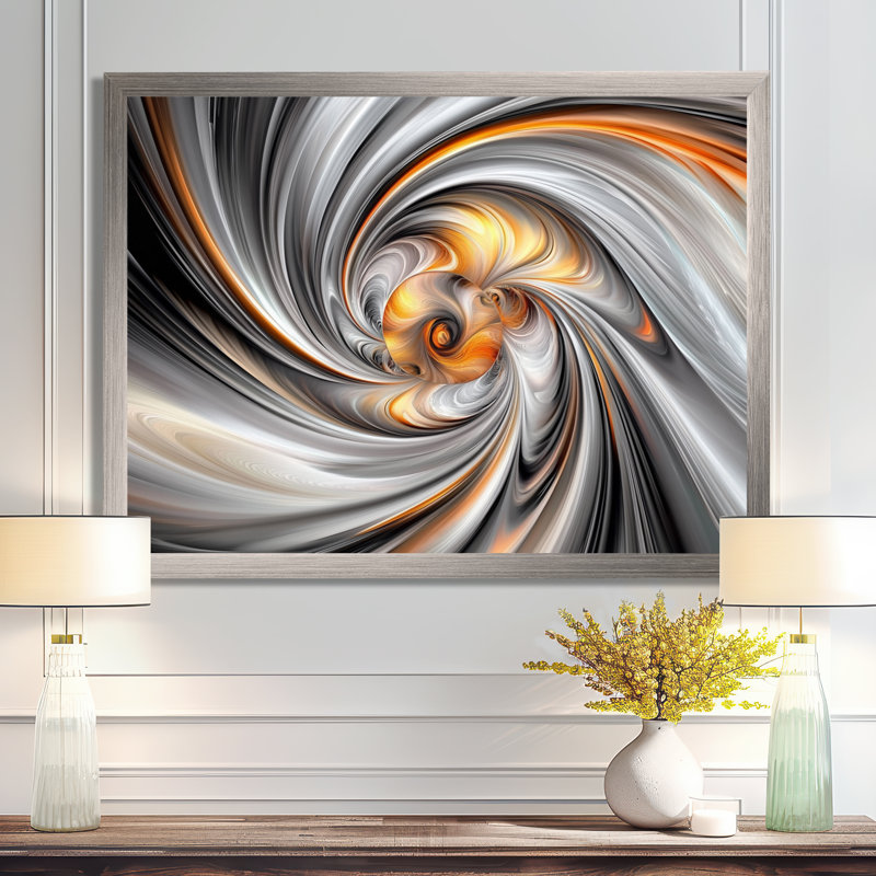 «Fractal Grey Vortex Galactic Expansion I», reproduction d'art abstrait fractal, Argent argent, H 34 po x l 44 po