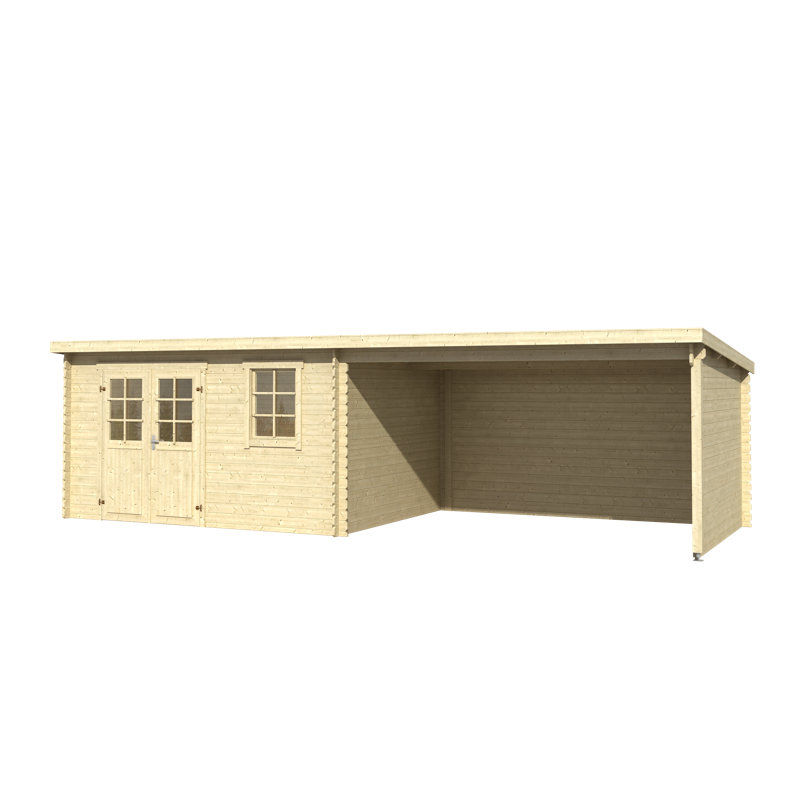 Lasita Reno 25 x 10 Ft. Pent Roof Summerhouse With An Undercover Canopy (28mm)