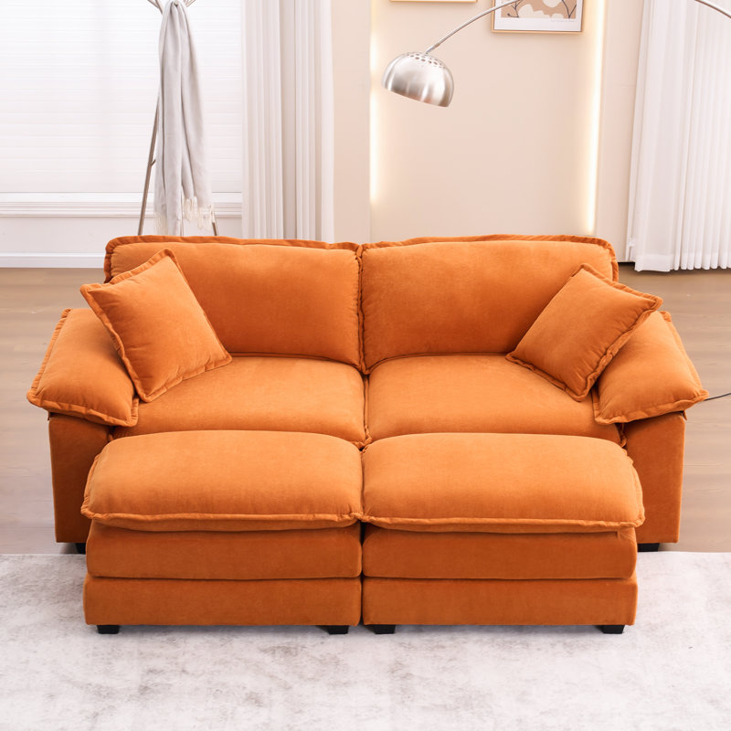 Ariaha 84.6'' Oversized Modular Combo Sofa with Ottoman, Orange Velvet