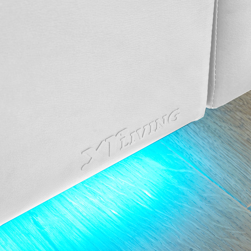 XR Living Ava Upholstered TV Bed with LED Lighting, Single (3'), White