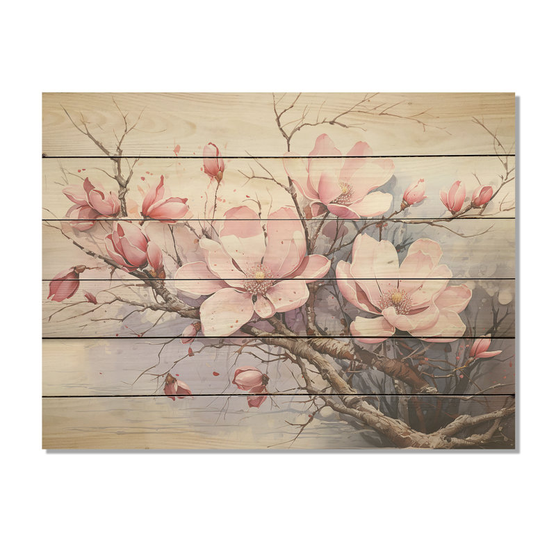 Magnolia somptueux - art mural en bois de magnolia sur bois de pin naturel, H 30 po x l 40 po