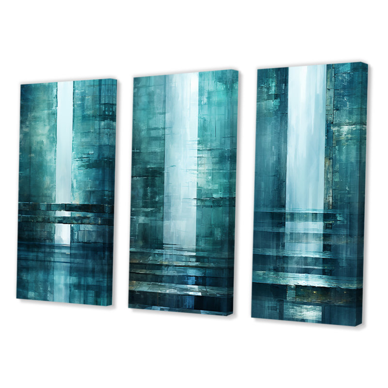 «Door To The Side Side Turquoise Riverside», 3 pièces, Toile tendue, H 40 po x l 60 po