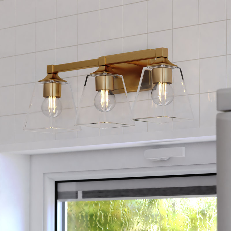 Ensemble de meuble-lavabo transitionnel 3 lumières Lanaysha, Or moderne