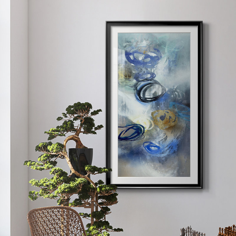«Water Roses II», reproduction d'art, H 14,5 po x l 26,5 po x P 1,5 po, Papier encadré noir, Blanc
