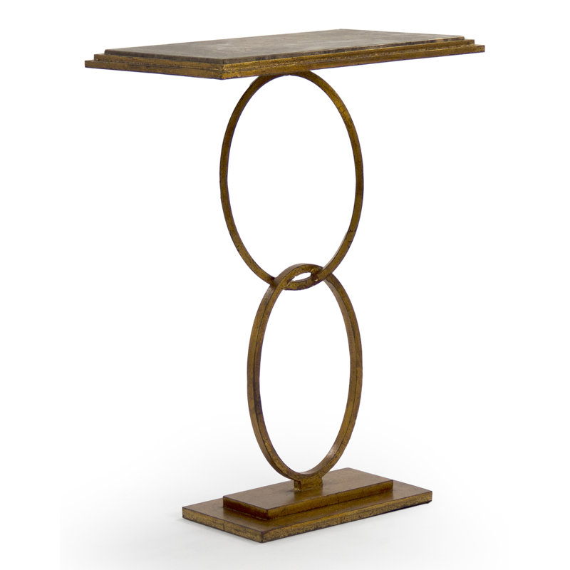 Brown Marble Top End Table with Gold Iron Base