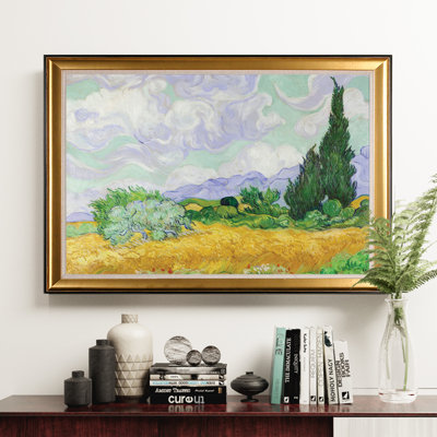 «Wheat Field with Cypresses», reproduction de peinture à l'huile sur toile encadrée dorée