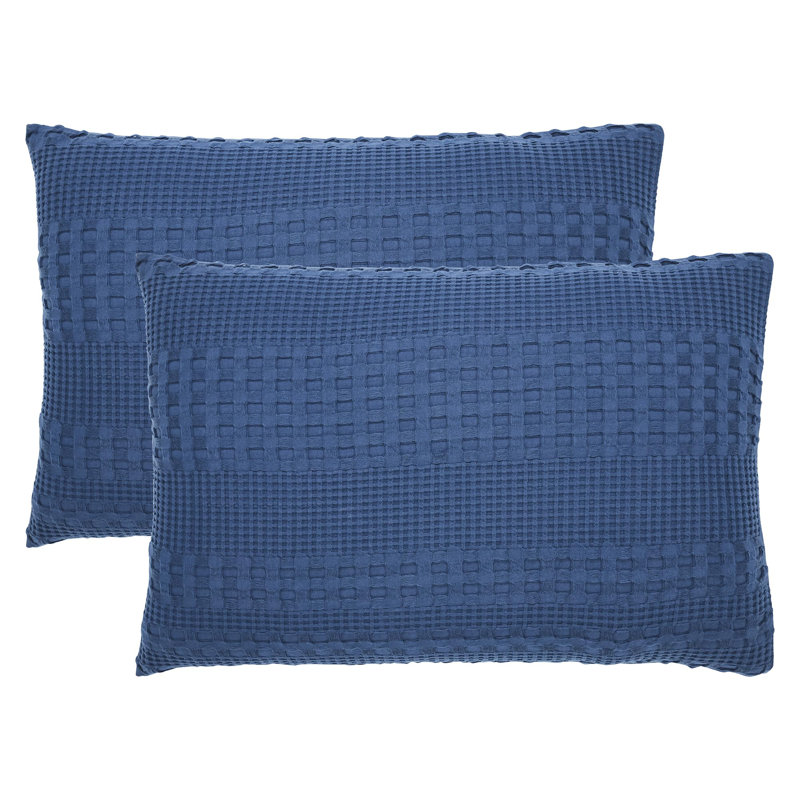 Ensemble de 2 taies décoratives en coton bleu marine Waffle Weave, Bleu, Grand lit