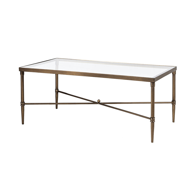 Table basse rectangulaire avec cadre en bronze et verre trempé de 5 mm de largeur, l 24 po x P 18,69 po