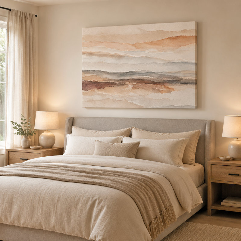 «Neutral Beige», abstrait, aquarelle, paysage, toile tendue, art mural, H 36 po x l 48 po x P 1,5 po