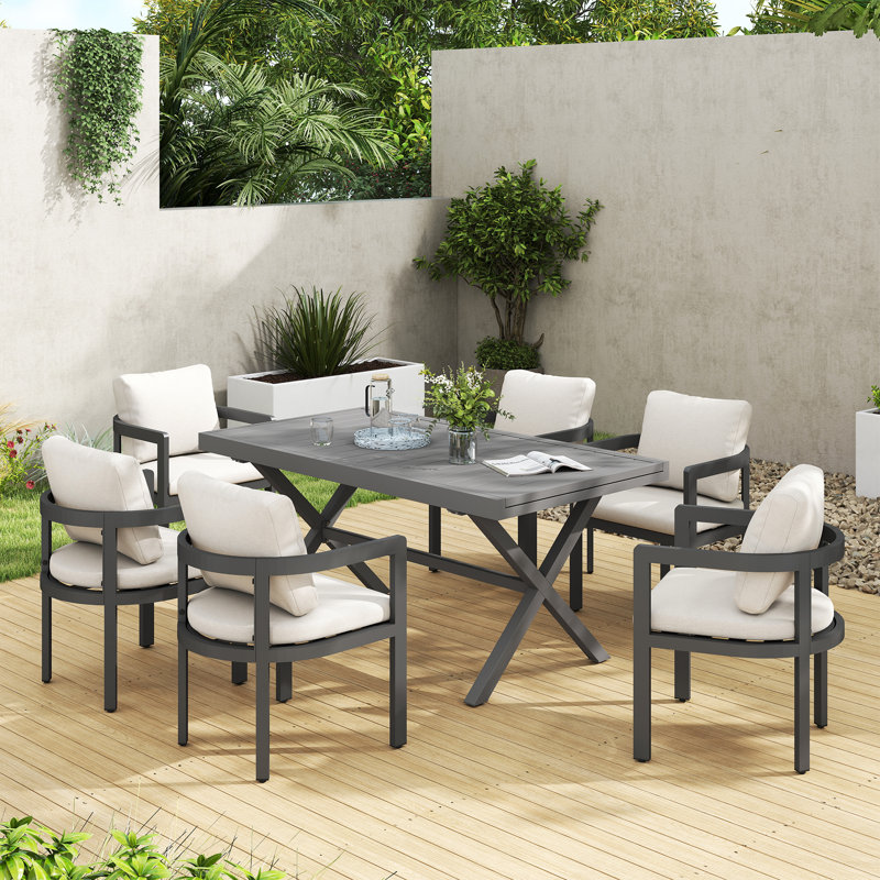 Outdoor 7-piece Dining  Set Series, White Cushion/Grey Frame