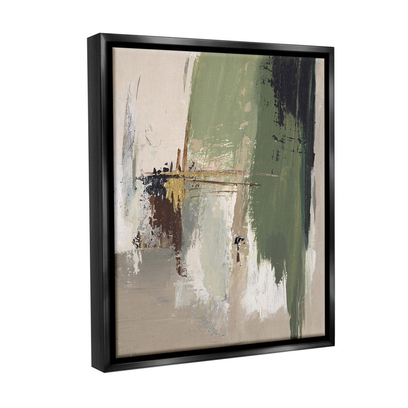 «Green & Tan Brush Strokes», art mural sur toile flottante noire par Patricia Pinto, Cadre flottant noir de jais