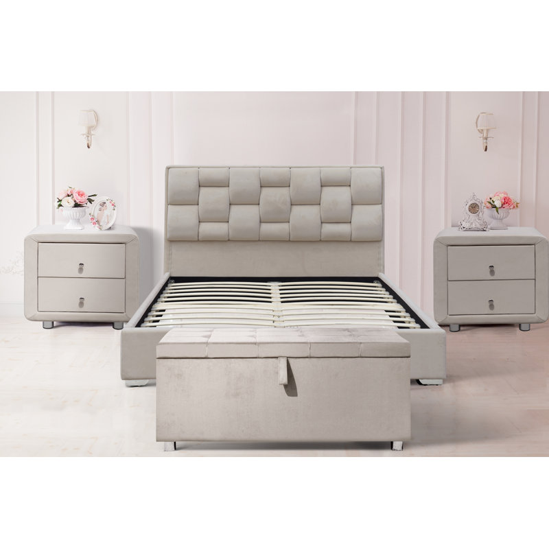 Greco Upholstered Bed, Double (4'6), Cream