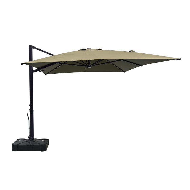 Naithan Lighted Cantilever Umbrella Included Base with Wheels, Tanné, 10ft x 10ft