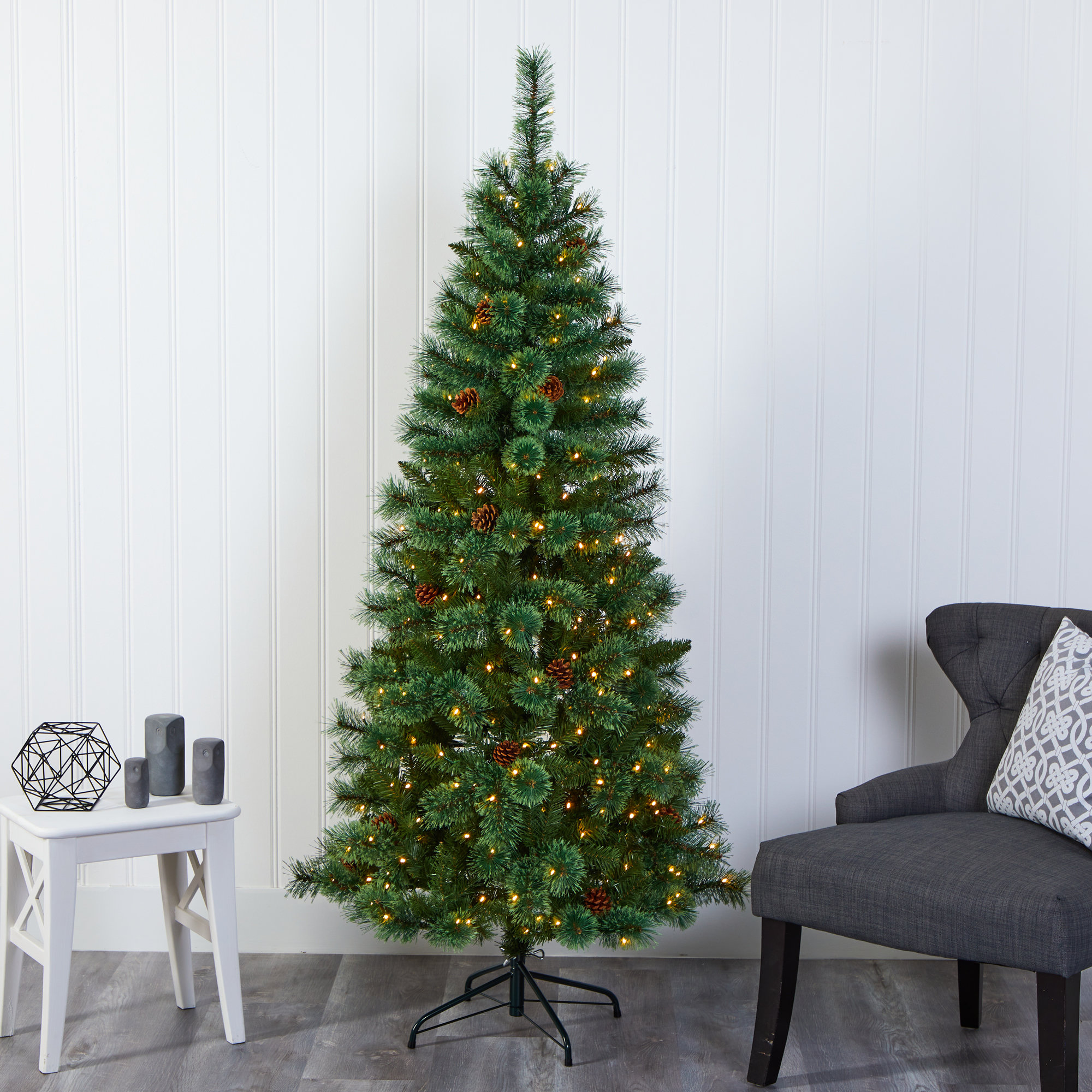 Lighted Artificial Pine Christmas Tree, 6' H