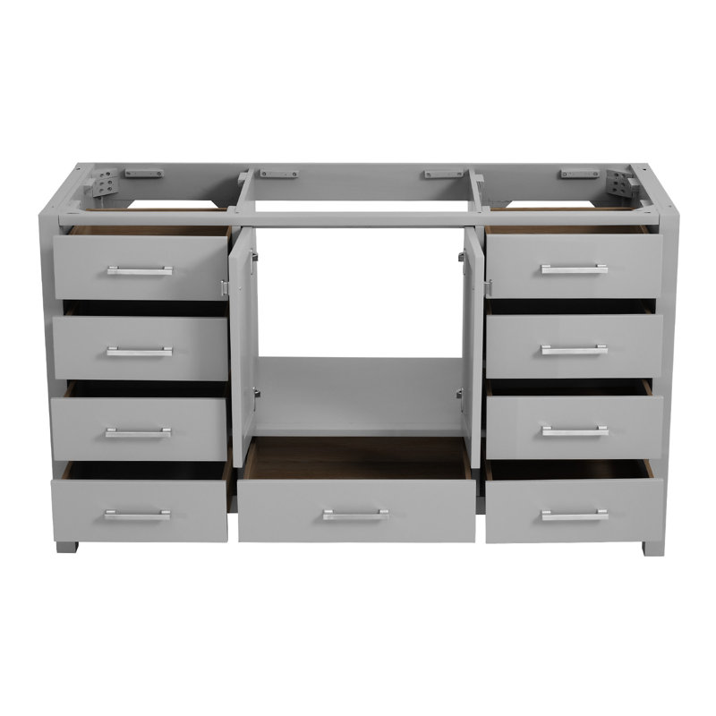 Meuble-lavabo 60 po en bois massif gris avec lavabo simple et tiroirs à fermeture en douceur